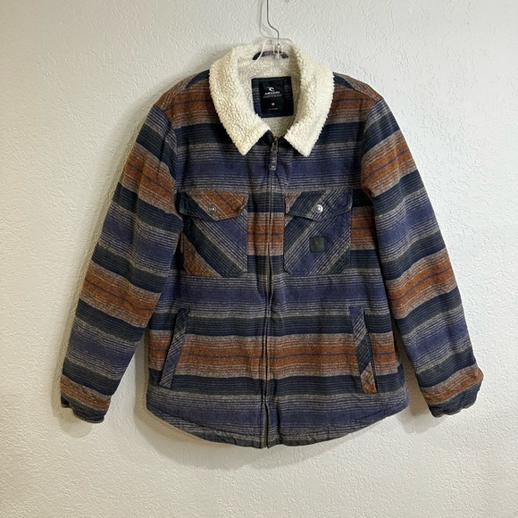Rip Curl Sherpa Lined Striped Jacket Zip Front Size M - Picture 15 of 15